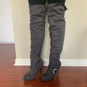 Grey Suede Over-the-Knee Boots
